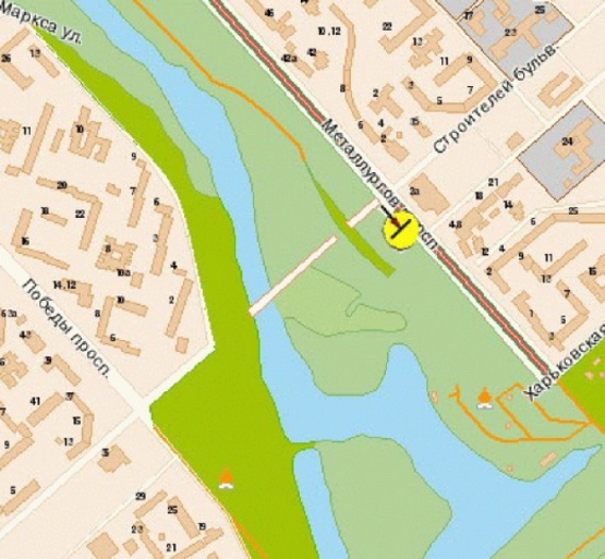 Схема рекламної площини за адресою Металлургов пр-т, возле бульв.Строителей, в центр