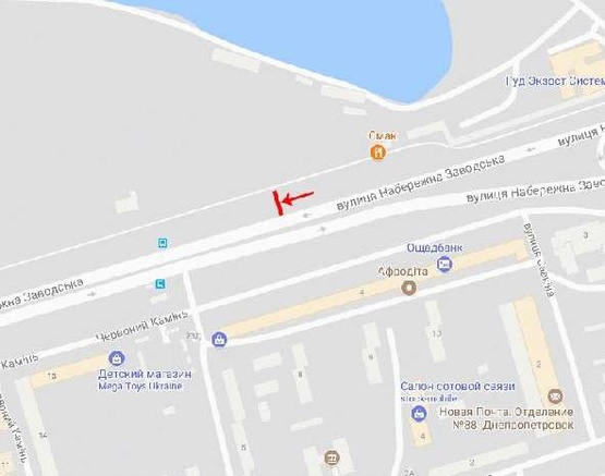 Схема рекламной плоскости по адресу Набережная Заводская ул., Красный камень, к ж/м  Парус, Комунар, из центра