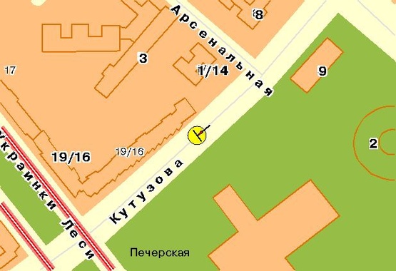 Схема рекламної площини за адресою Кутузова ул., на разделителе