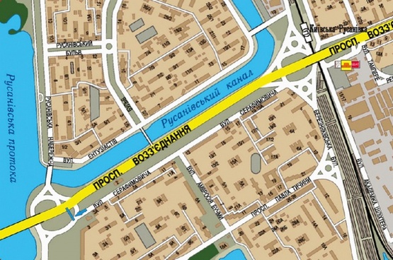 Схема рекламної площини за адресою Воссоединения пр-т съезд с моста Патона на ул. Сераф, левый