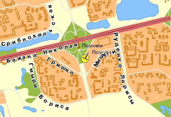 Схема рекламної площини за адресою Григоренка Петра пр-т, напротив ТЦ Пирамида, от ул.Бажана М., из центра