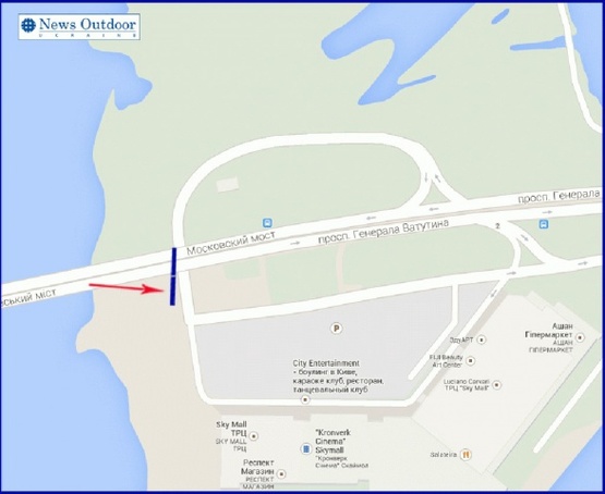 Схема рекламной плоскости по адресу Московский мост, в сторону левого берега, правая, из центра