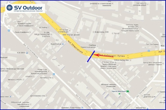 Схема рекламної площини за адресою Набережно-Луговая ул., возле ул.Межигорская, у СТО, из центра, правая