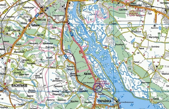 Схема рекламной плоскости по адресу Выезд из Киева, в сторону Знаменки, перед смтТаценки, к котедж.городку Гринвич Хилл