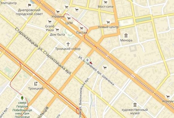 Схема рекламної площини за адресою Шевченко ул.57, возле ресторана "Беллини"