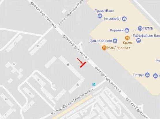 Схема рекламной плоскости по адресу Березинская ул, 31, напротив ТЦ "Караван", возле супермаркета "Олди"