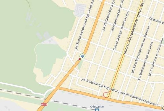 Схема рекламної площини за адресою Киевская ул., возле ул.Проектная, в центр