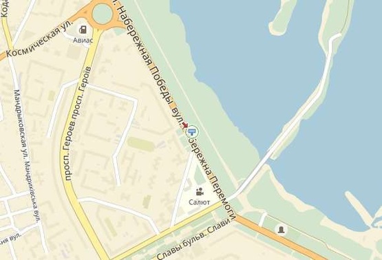 Схема рекламної площини за адресою Набережная Победы ул. 120, возле кинотетра "Салют", из центра