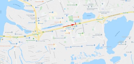 Схема рекламной плоскости по адресу Бажана пр-т 400 м до пр-та Григоренко, из центра, правый