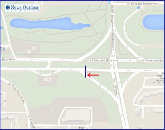 Схема рекламной плоскости по адресу Ватутина пр-т, поворот на б-р Перова, в центр, левый