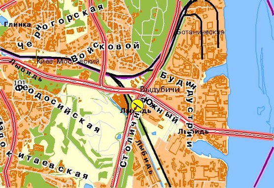 Схема рекламной плоскости по адресу Надднепрянское шоссе, въезд на Южный мост, нижний, в центр