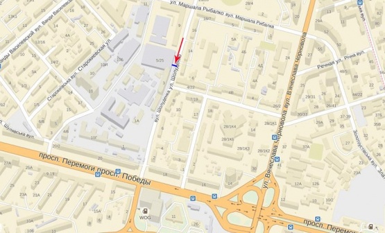 Схема рекламной плоскости по адресу Шолуденка ул. 12, к пр-ту Победы Схема рекламной плоскости по адресу Шолуденка ул. 12, к пр-ту Победы