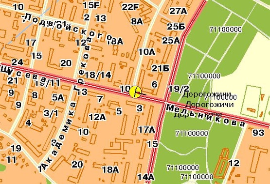 Схема рекламной плоскости по адресу Щусева ул. 6, от ст.м.Дорогожичи