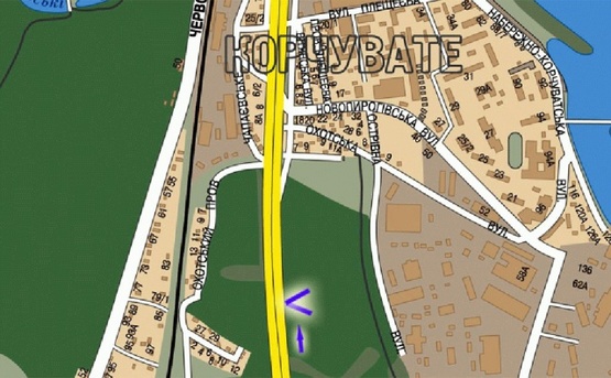 Схема рекламної площини за адресою Столичное шоссе, урочище Бычек, 330 м от ж/д моста, слева, в центр