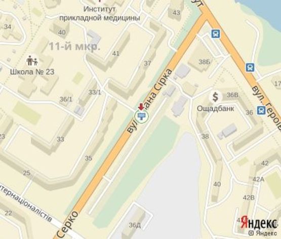 Схема рекламної площини за адресою Сирко ул., 37 (напротив) (200 м. до АЗС "БРСМ Нафта") Схема рекламної площини за адресою Сирко ул., 37 (напротив) (200 м. до АЗС "БРСМ Нафта")