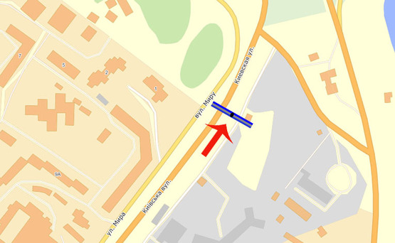 Схема рекламной плоскости по адресу Обухов ул.Киевская 10 (А)/рынок "Песчаный" выезд