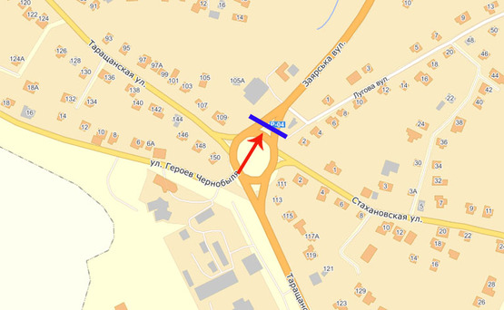 Схема рекламной плоскости по адресу Б.Церковь ул Таращанская/с.марк. "Царынок"(разделитель) - въезд  в город