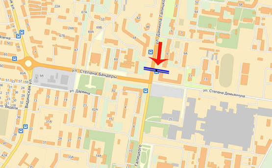 Схема рекламної площини за адресою ул.Степана Бандеры/ул.Д.Галицкого (В) Схема рекламної площини за адресою ул.Степана Бандеры/ул.Д.Галицкого (В)