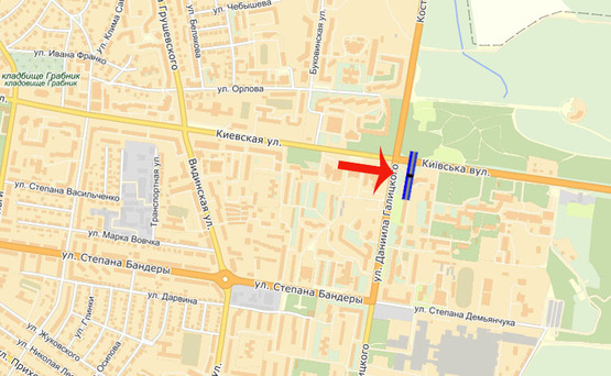 Схема рекламної площини за адресою ул.Киевская/ул.Галицкого (Завод Укрбурштин) (А)
