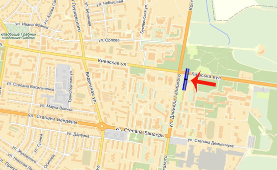 Схема рекламной плоскости по адресу ул.Киевская/ул.Галицкого (Завод Укрбурштин) (В) Схема рекламной плоскости по адресу ул.Киевская/ул.Галицкого (Завод Укрбурштин) (В)