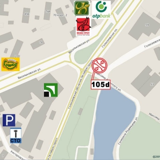 Схема рекламної площини за адресою Голосеевский просп. (40-летия Октября просп.)./ ул. Голосеевская (ст. м. Голосеевская, выезд на Голосеевский просп. с ул. Голосеевской)