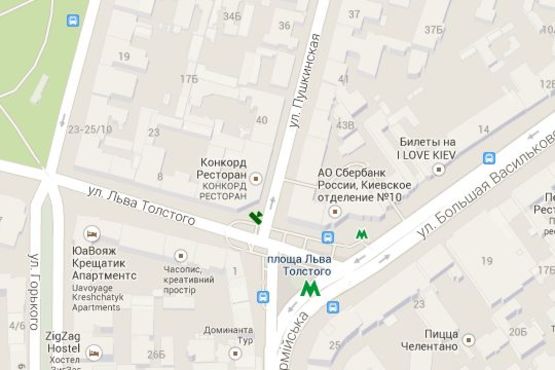 Схема рекламной плоскости по адресу Льва Толстого вул., банк "Credit Agricole" - Пушкінська вул. (№1)