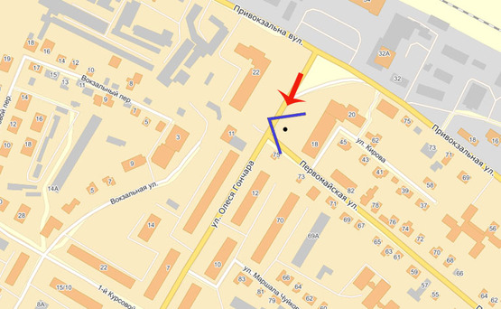 Схема рекламной плоскости по адресу Б.Церковь О.Гончара/Першотравневая (Б) Схема рекламной плоскости по адресу Б.Церковь О.Гончара/Першотравневая (Б)