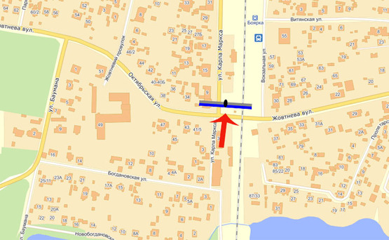 Схема рекламної площини за адресою Боярка вул Хрещатик /Жовтнева (А)