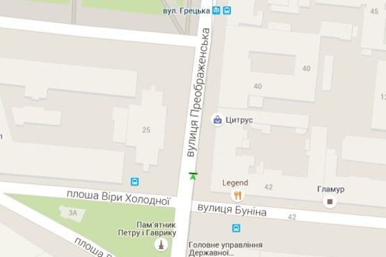 Схема рекламной плоскости по адресу Преображенська вул., 42 - Буніна вул. Схема рекламной плоскости по адресу Преображенська вул., 42 - Буніна вул.