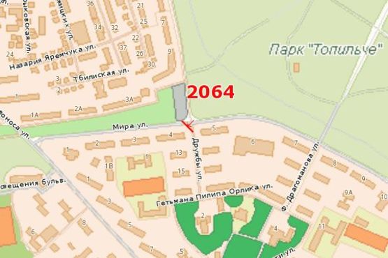 Схема рекламної площини за адресою Миру вул. - Дружби вул.