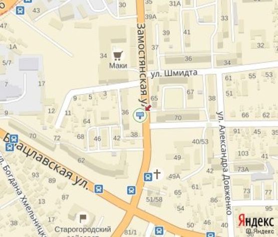 Схема рекламной плоскости по адресу Замостянска ул., 36  из центра Схема рекламной плоскости по адресу Замостянска ул., 36  из центра