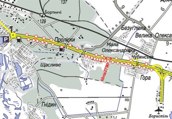 Схема рекламной плоскости по адресу 27,900 км. автомагистрали Киев - Борисполь