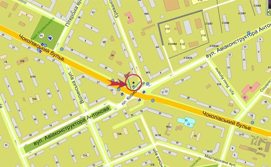 Схема рекламної площини за адресою пл.Космонавтов (В) на Севастопольскую пл.