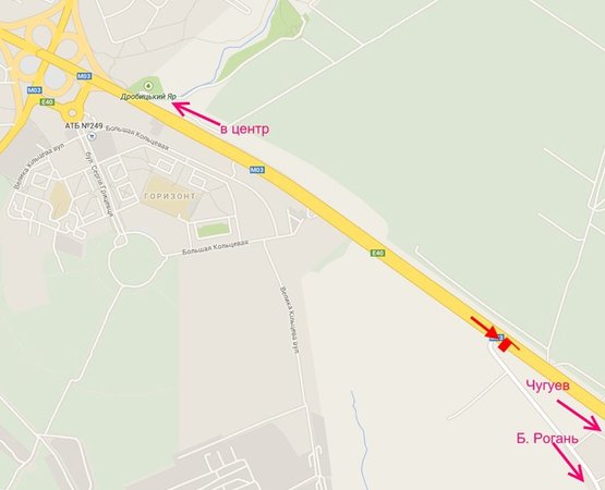 Схема рекламной плоскости по адресу Московский пр-т - Ростовская трасса возле поворота на Б. Рогань (выезд из города)