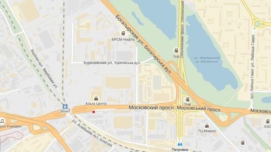 Схема рекламної площини за адресою просп. Степана Бандеры (Московский), 8К3 в сторону Елены Телиги ул.(автосалон Skoda, напротив ТЦ "Альта центр")