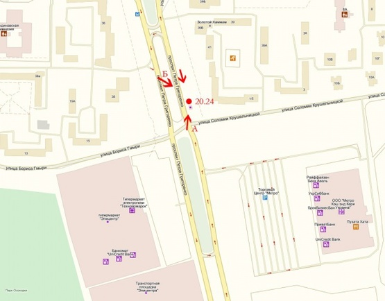 Схема рекламної площини за адресою Соломии Крушельницкой 1/5, ТЦ "Эпицентр" "Метро", поворот на ул. Мишуги, выезд Пр-т., Бажана, на перекрсетке ул. П. Григоренко/ Солемии Крушельницкой