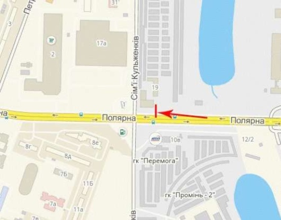 Схема рекламної площини за адресою Полярная ул., возле ул.Дегтяренко, от ул.Богатырской к пл.Т.Шевченка