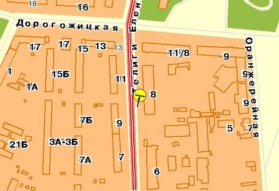 Схема рекламной плоскости по адресу Телиги Е. ул.8, ул.Дорогожицкая, от ст.м.Шулявская, к ст.м.Дорогожичи