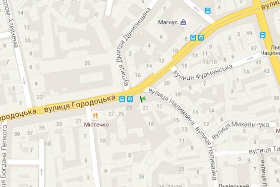Схема рекламной плоскости по адресу Городоцька вул., 21 (від центру) Схема рекламной плоскости по адресу Городоцька вул., 21 (від центру)