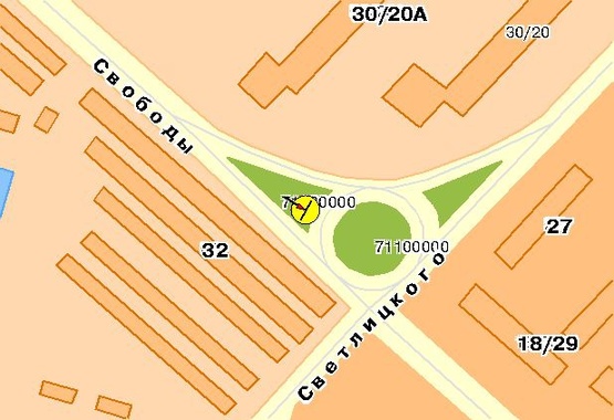 Схема рекламной плоскости по адресу Свободы пр-т, возле ул.Светлицкого, на разделителе, к пр-ту Правды, в центр