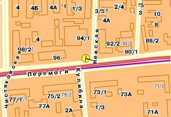 Схема рекламної площини за адресою Победы пр-т 94/1, возле супермаркет Фуршет,из центра