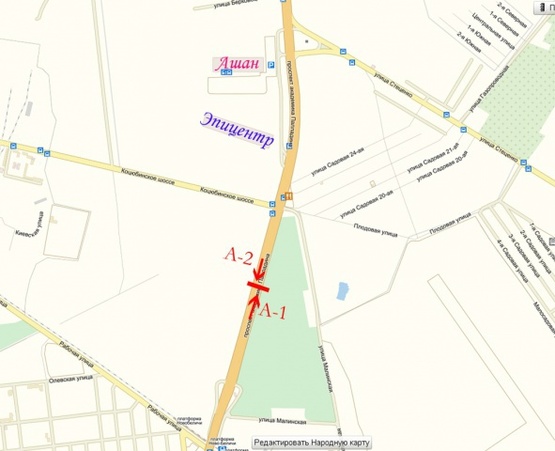 Схема рекламної площини за адресою Палладина, крупная транспортная развязка, на разделителе в направлении  м. Академгородок ТЦ "Агромат" "Novus" "Эпицентр"