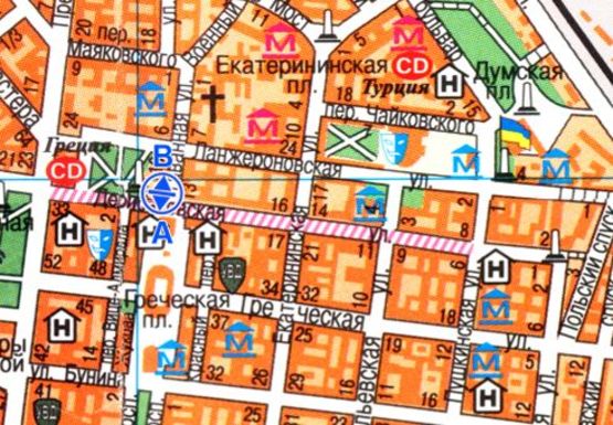 Схема рекламной плоскости по адресу Гаванная ул., 12 - Дерибасовская ул., 22 А