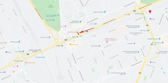 Схема рекламної площини за адресою Броварской пр-т, возле ст.м.Дарница, к ст.м.Левобережная, в центр