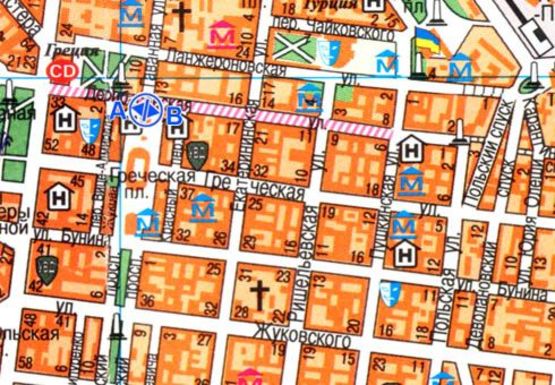 Схема рекламной плоскости по адресу Дерибасовская ул., 29-27 - Гаванная ул.