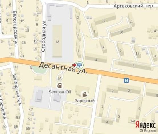 Схема рекламной плоскости по адресу мкр. 7-й Заречный, Десантная ул., 1а ( АЗС "Сентоза", ост."мкр. Заречный")