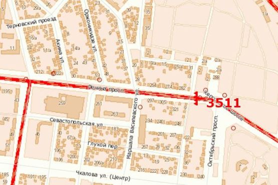 Схема рекламной плоскости по адресу Леніна просп. - Луначарського вул., (№1) (призма)