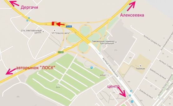 Схема рекламной плоскости по адресу Клочковская -развязка с окружной-флажок№2 выезд из  Харькова  в ст. Дергачей