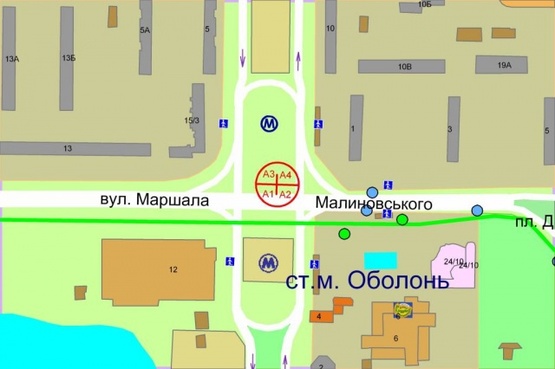 Схема рекламної площини за адресою Оболонский проспект / М.Малиновского