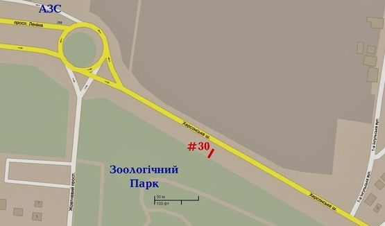 Схема рекламної площини за адресою Херсонское шоссе-Зоопарк, под 90 град., стА